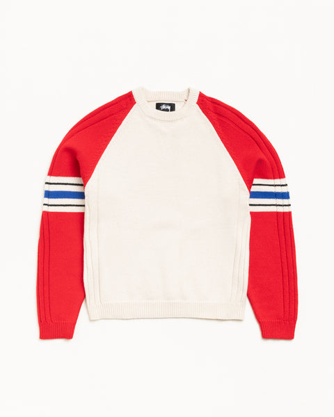 Stripe Raglan Crew Mens Long Sleeve In Red