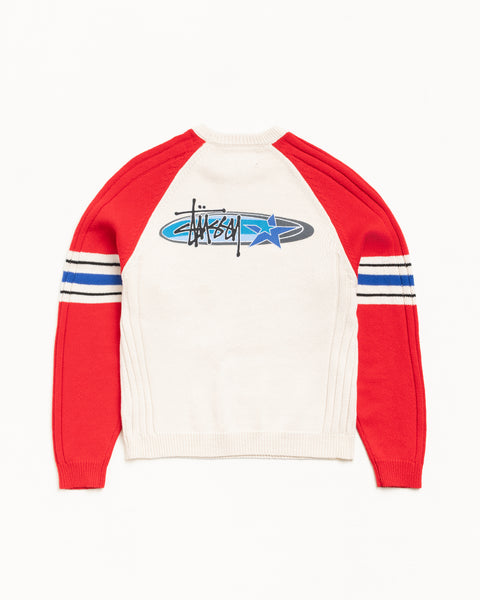 Stripe Raglan Crew Mens Long Sleeve In Red