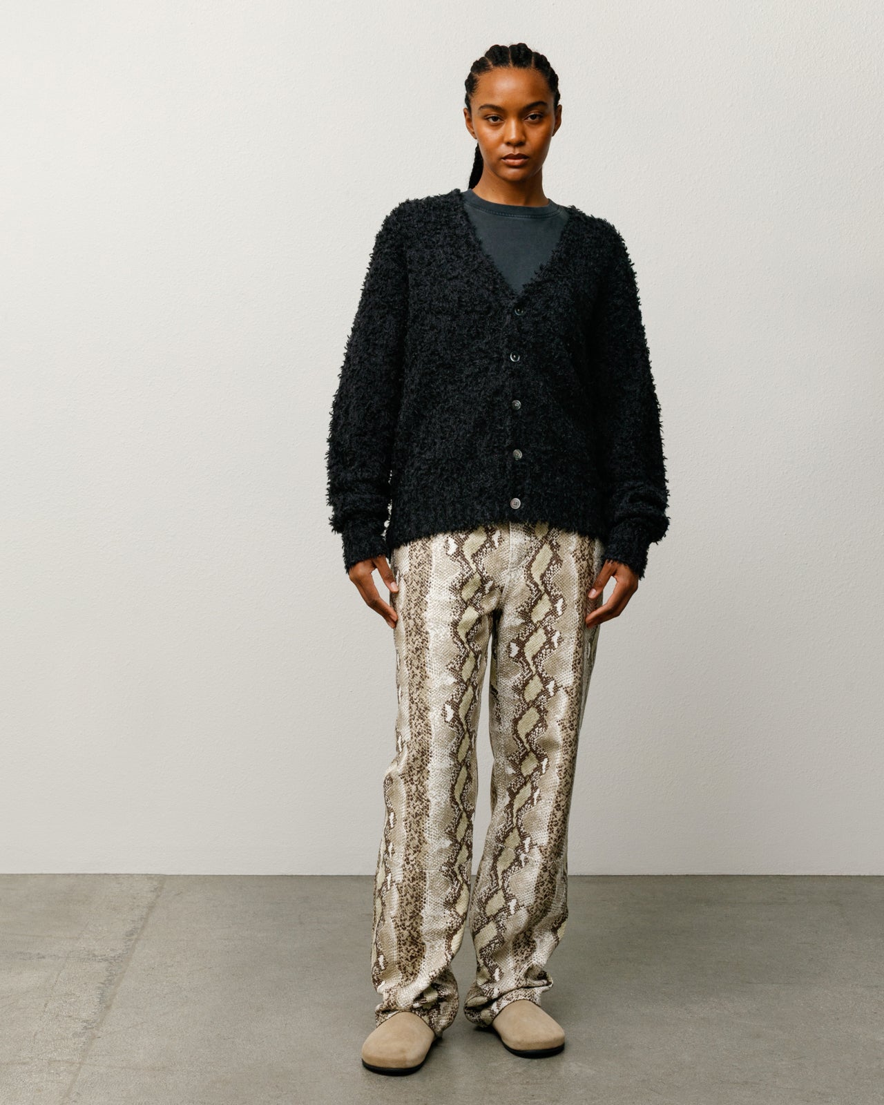 Textured Cardigan Mens Long Sleeve In Black