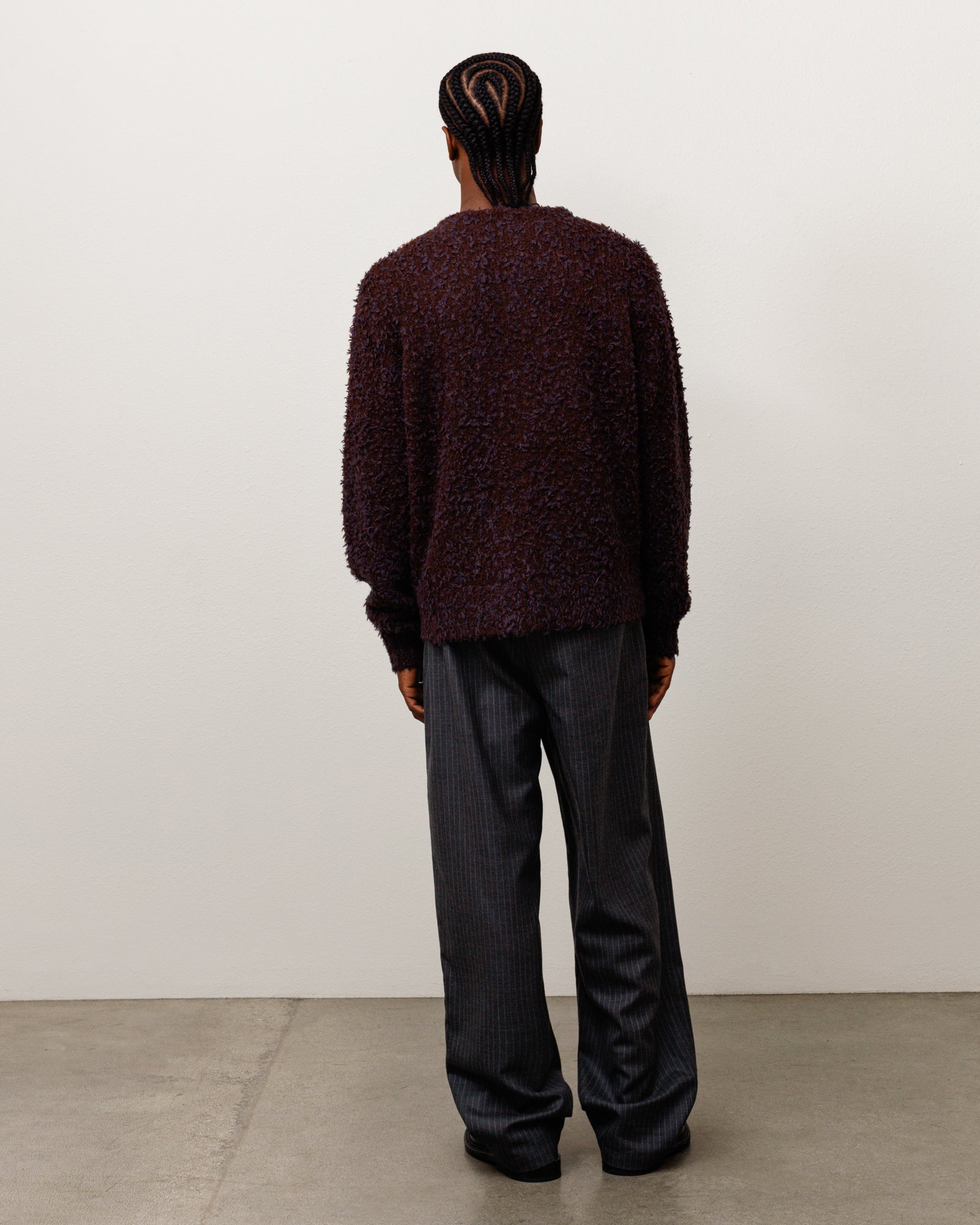 Textured Cardigan Unisex Long Sleeve In Navy Brown