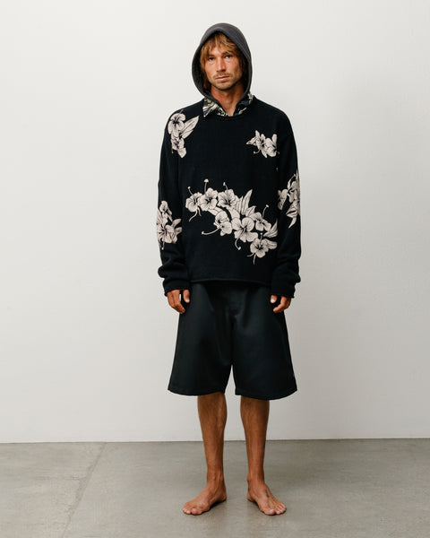 Floral Roll Neck Jumper Unisex Long Sleeve In Black