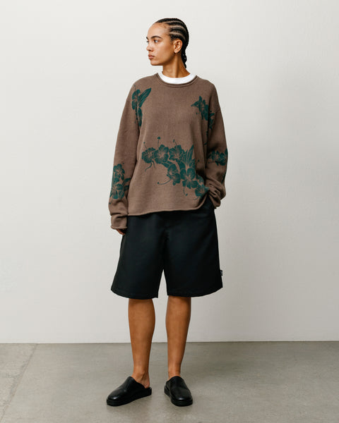 Floral Roll Neck Sweater Unisex Long Sleeve In Brown