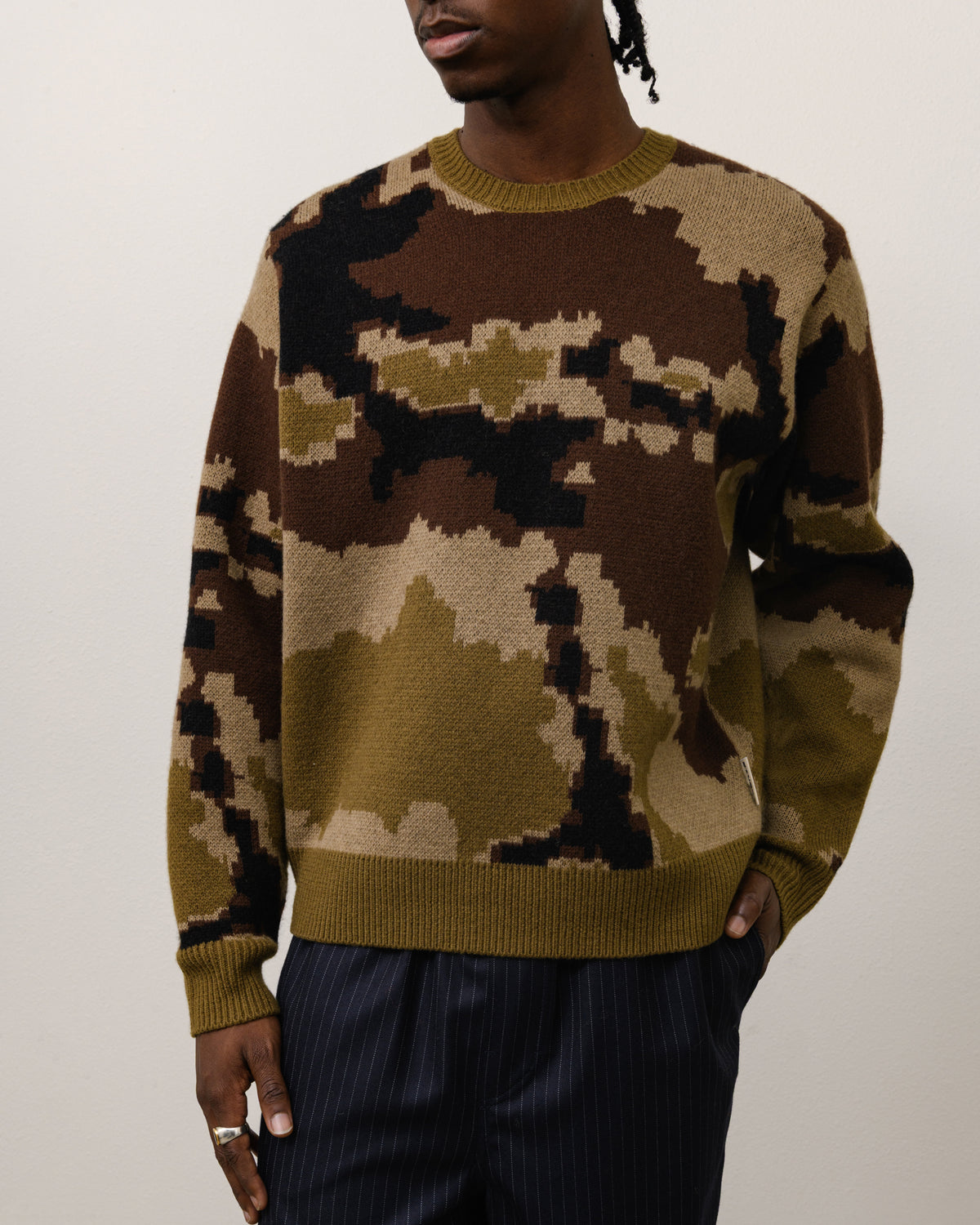 Camo Jacquard Sweater Unisex Long Sleeve In Camo