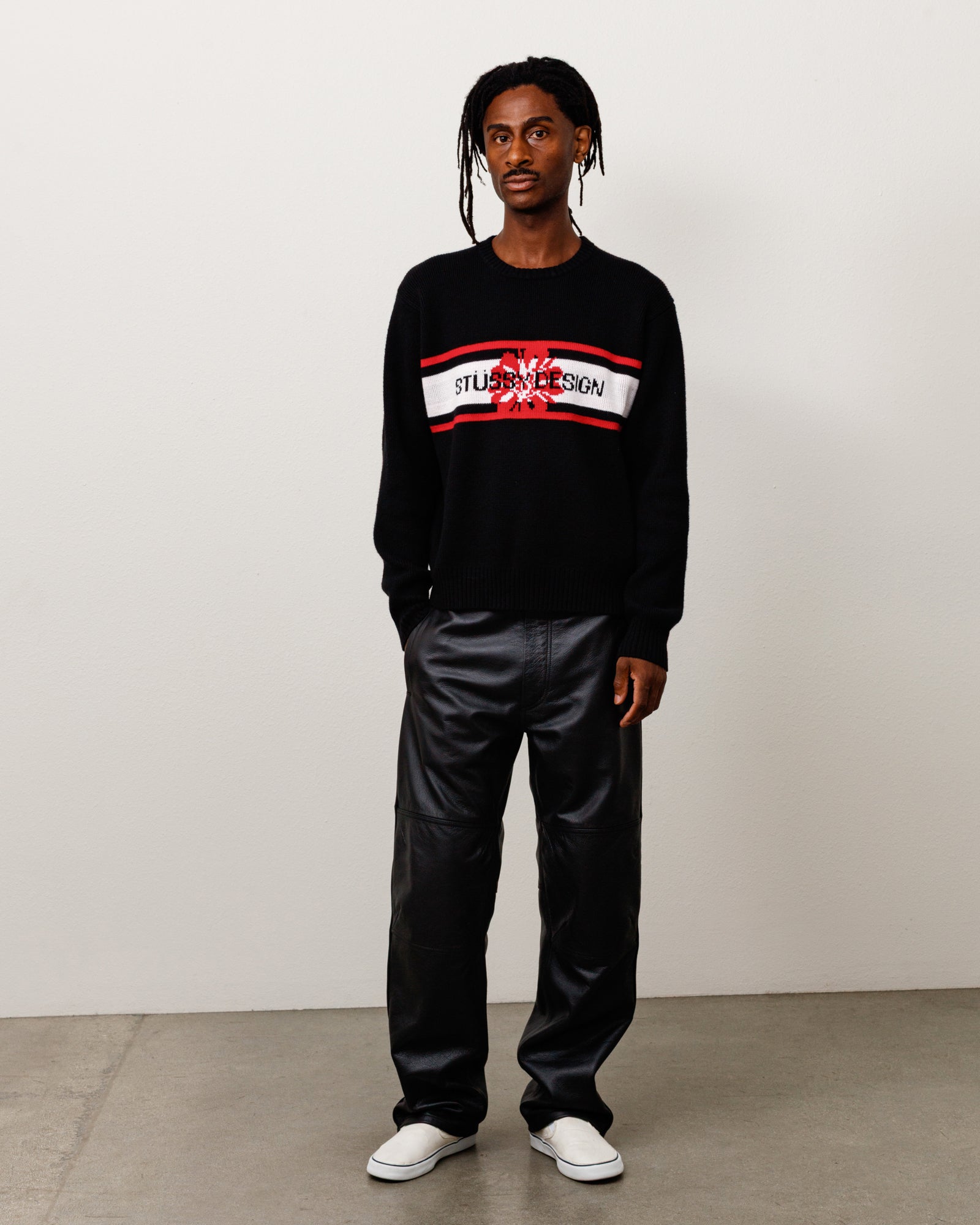 Striped Hibiscus Sweater Unisex Long Sleeve In Black