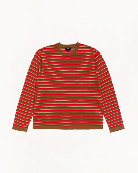 Lightweight Stripe Sweater Unisex Long Sleeve In Red