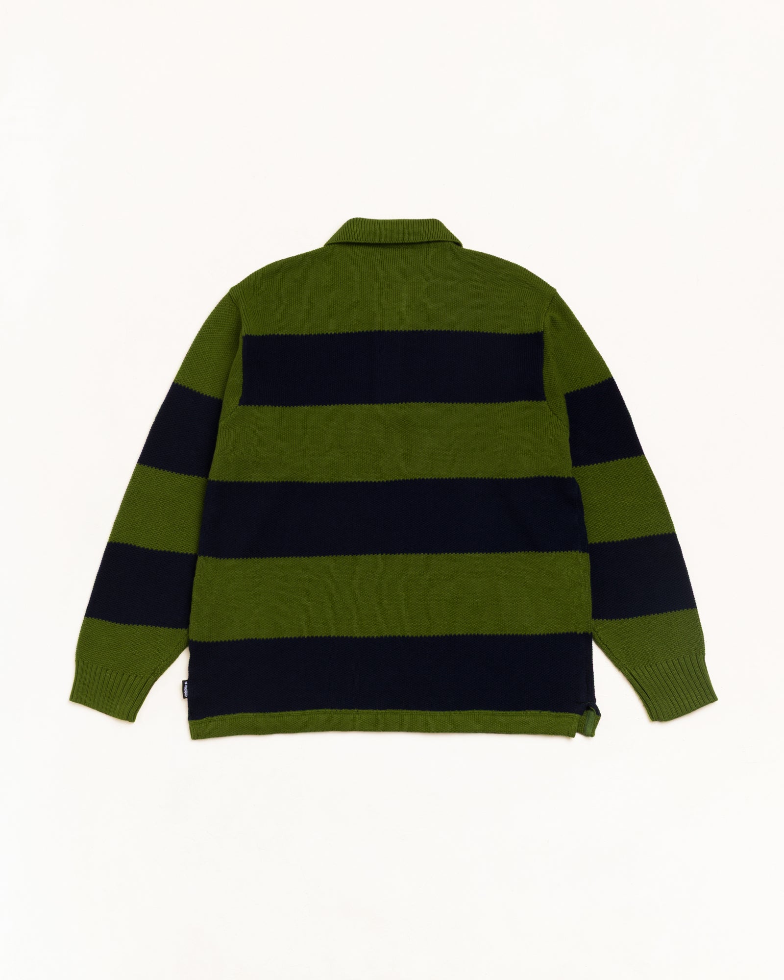 Pique Knit Stripe Rugby Unisex Long Sleeve In Olive