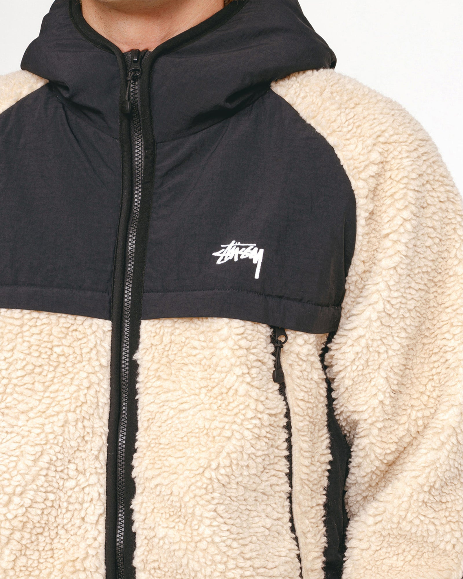 SHERPA PANELED HOODED JACKET