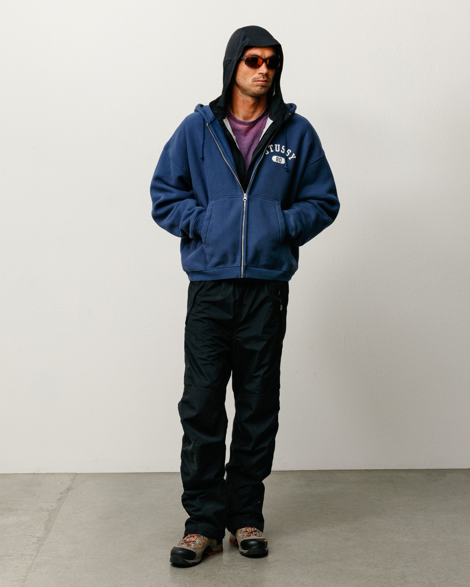 Varsity Zip Hood Unisex Long Sleeve In Navy