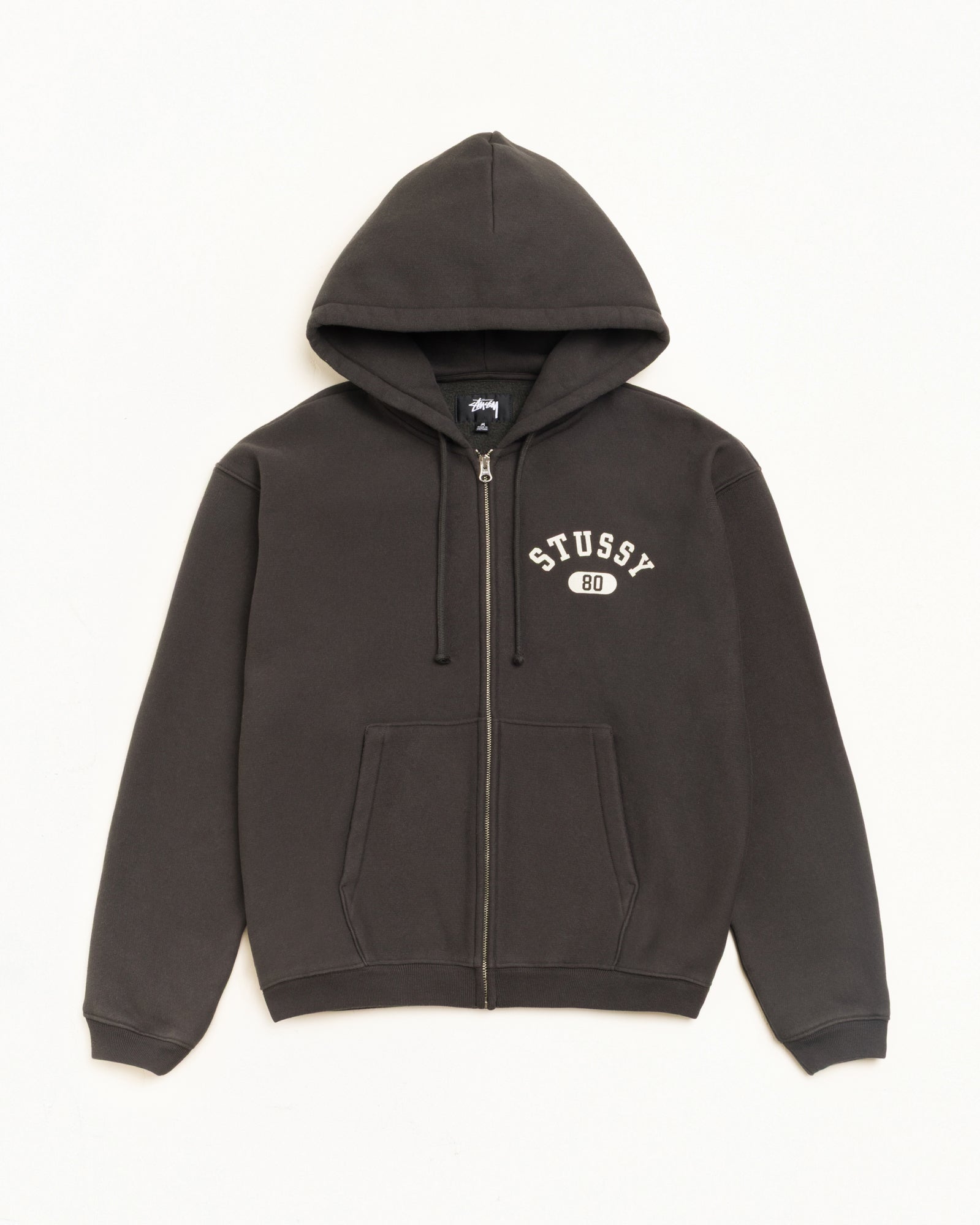 Varsity Zip Hood Unisex Long Sleeve In Washed Black