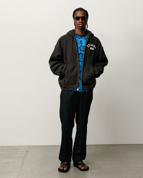 Varsity Zip Hood Unisex Long Sleeve In Washed Black