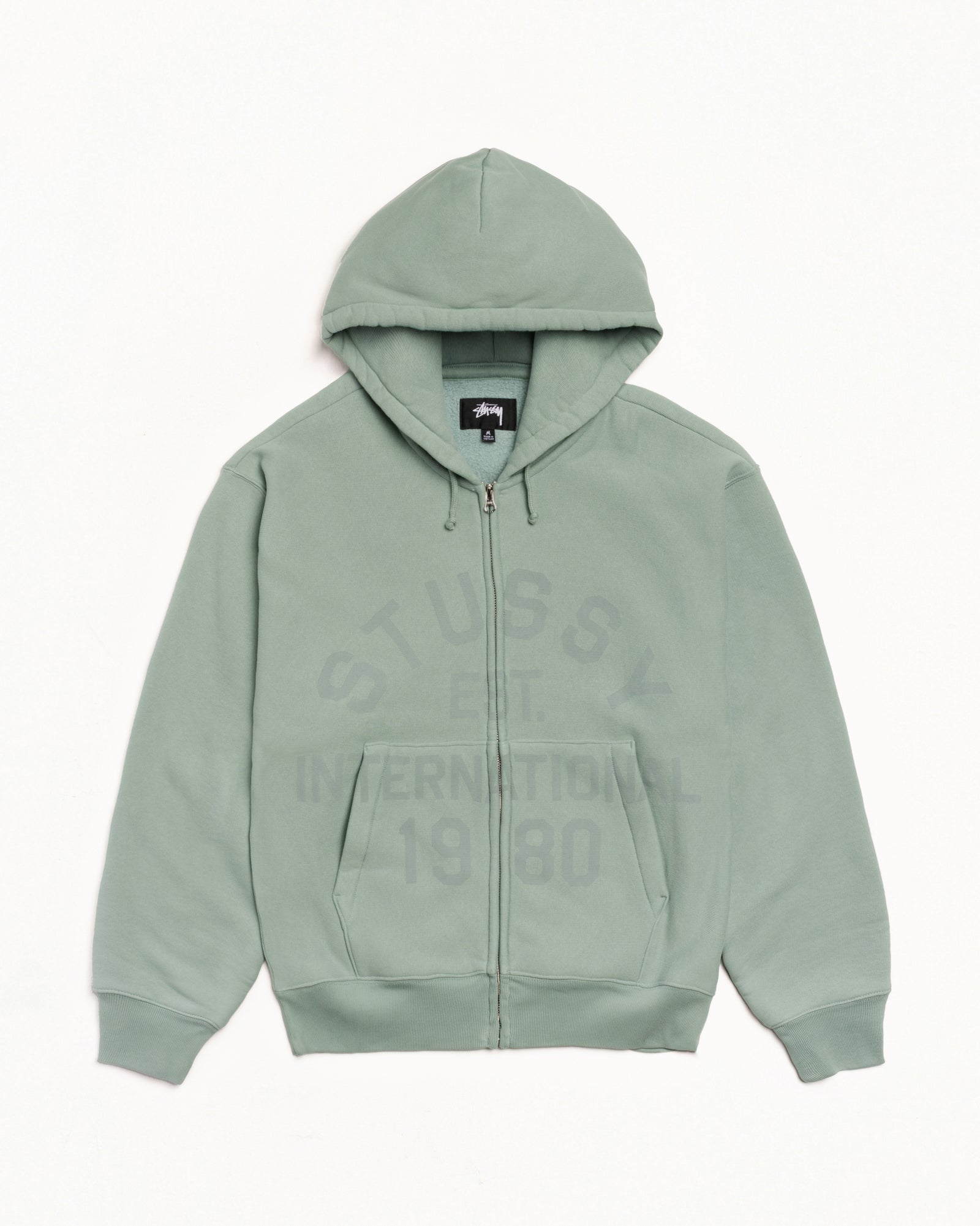 Stussy Est Printed Zip Hood Mens Long Sleeve In Grey Green