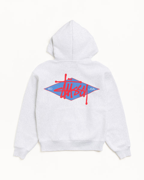 Basic Diamond Zip Hood Mens Long Sleeve In Ash Heather