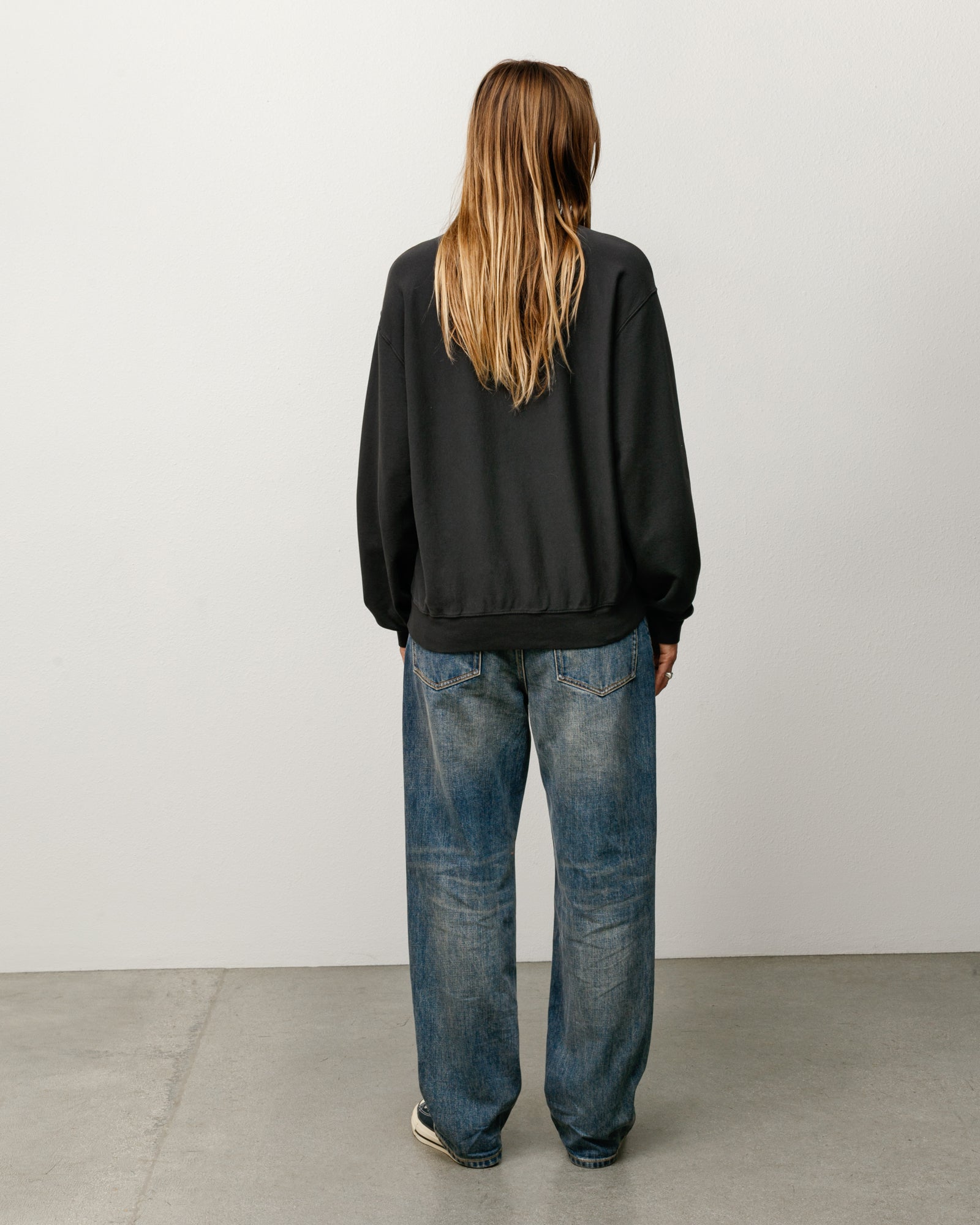 Lightweight Terry Crew Unisex Long Sleeve In Black
