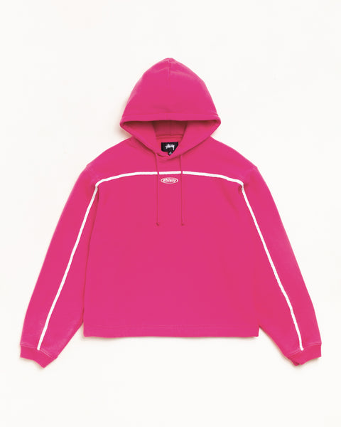 Pink Pullover Hoodie With White Piping Unisex Long Sleeve