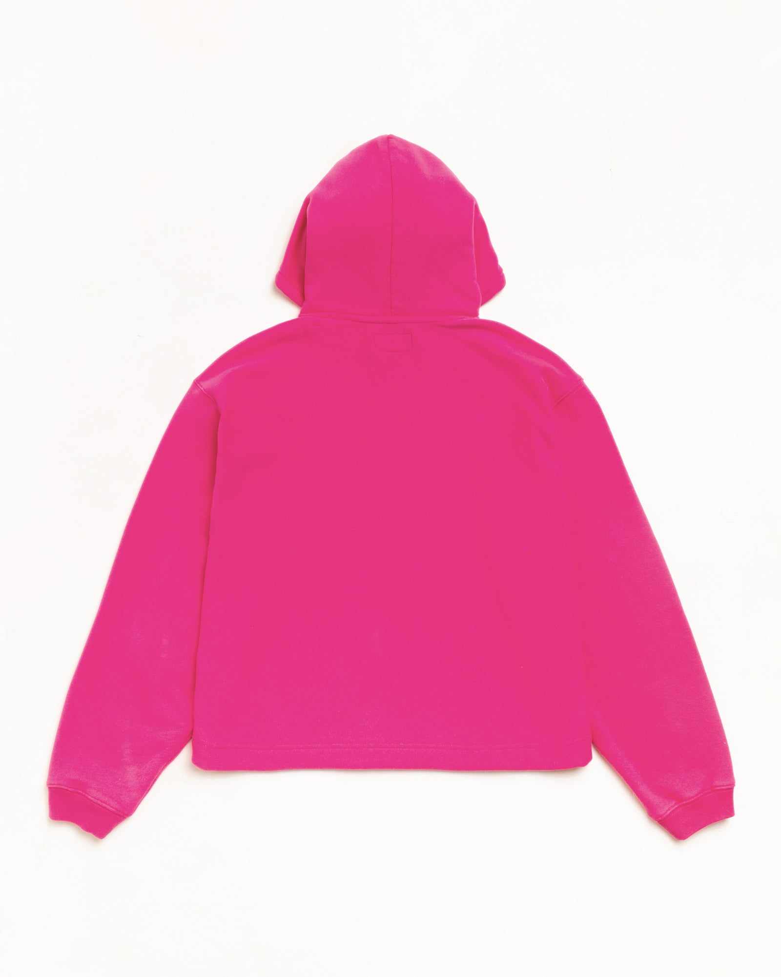 Oval Pullover Hoodie Unisex Relaxed Long Sleeve In Pink Back View Flat Lay