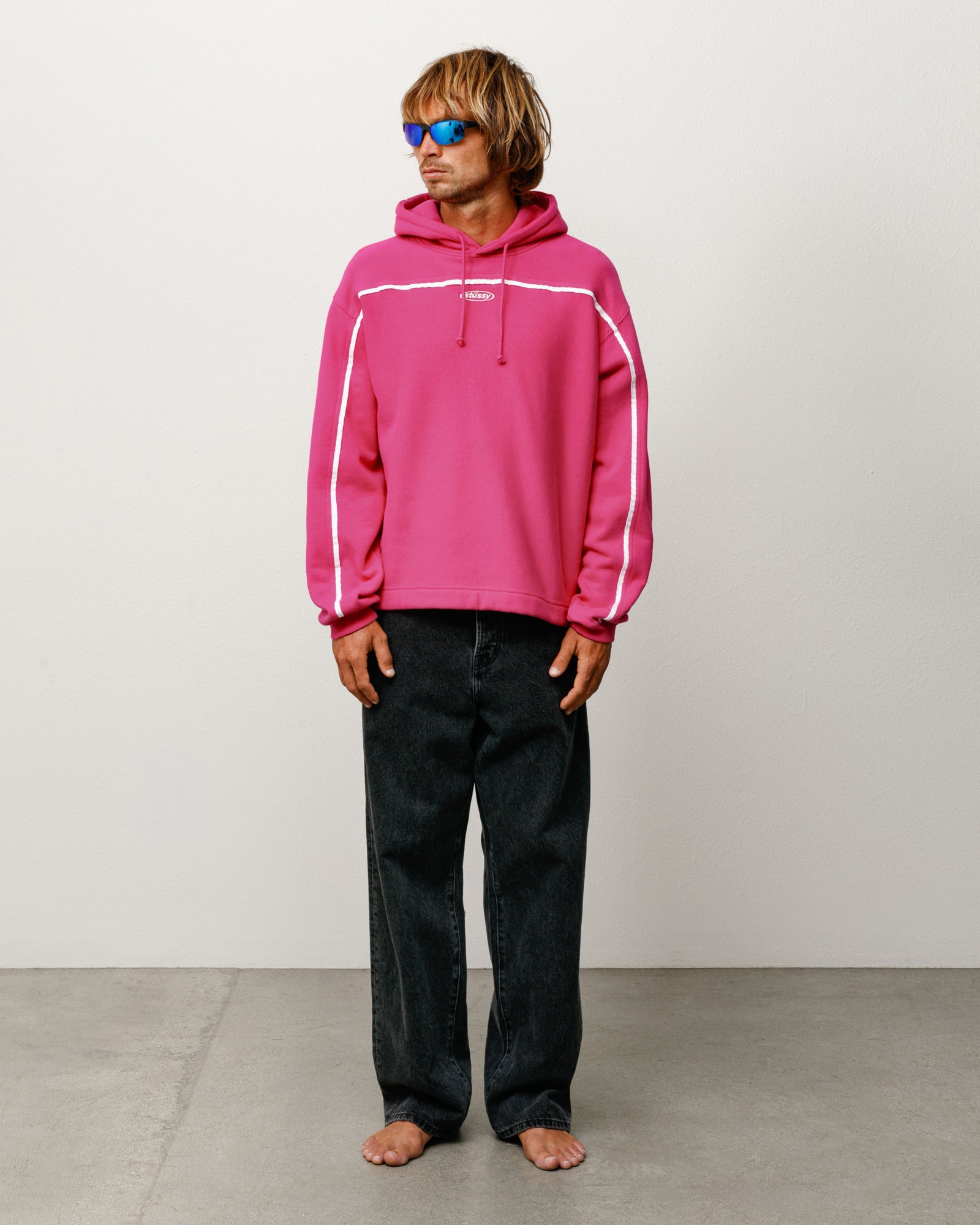 Oval Pullover Hoodie Unisex Long Sleeve In Pink With Drawcord