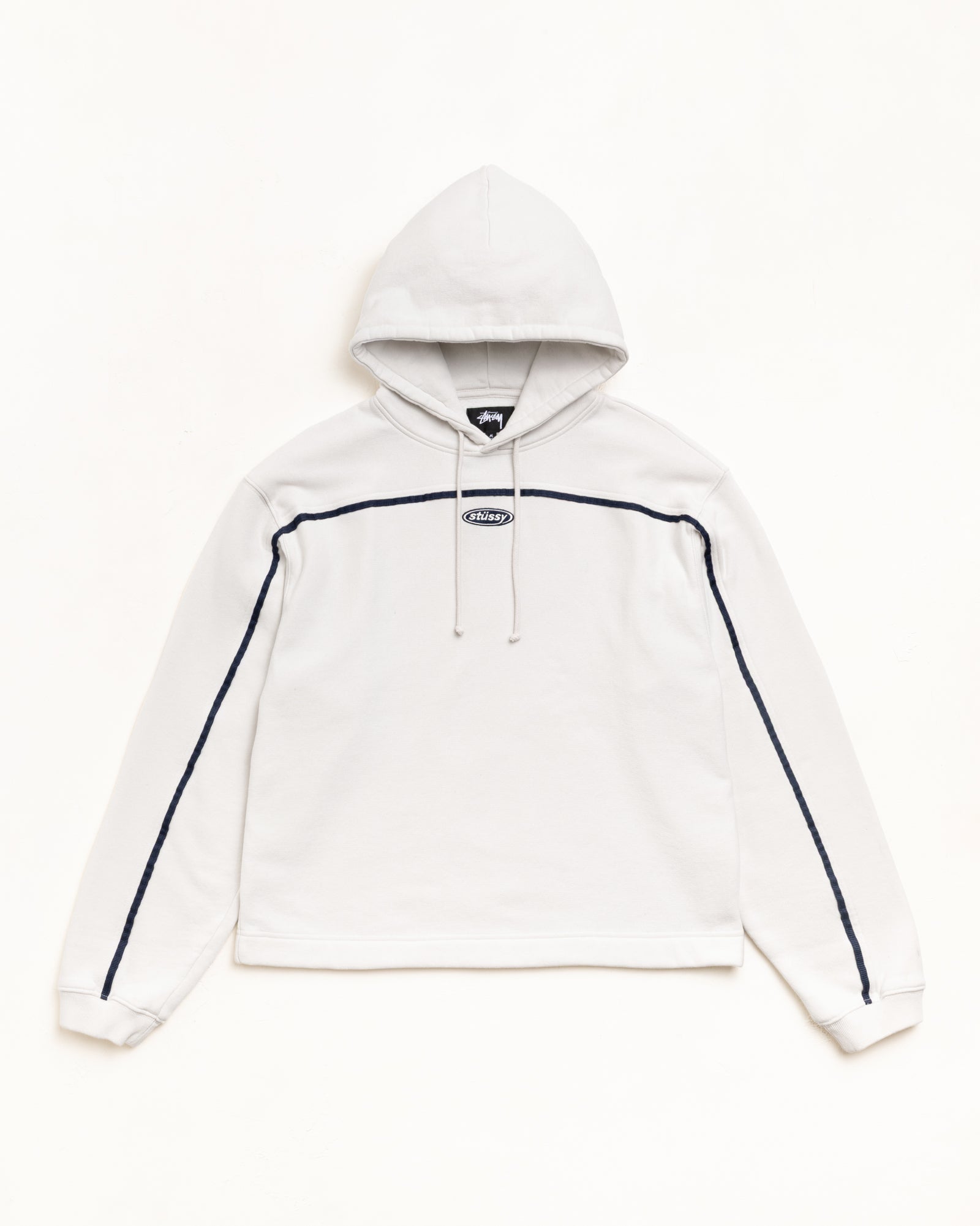 Oval Pullover Hoodie Unisex Long Sleeve In Stone With Contrast Piping