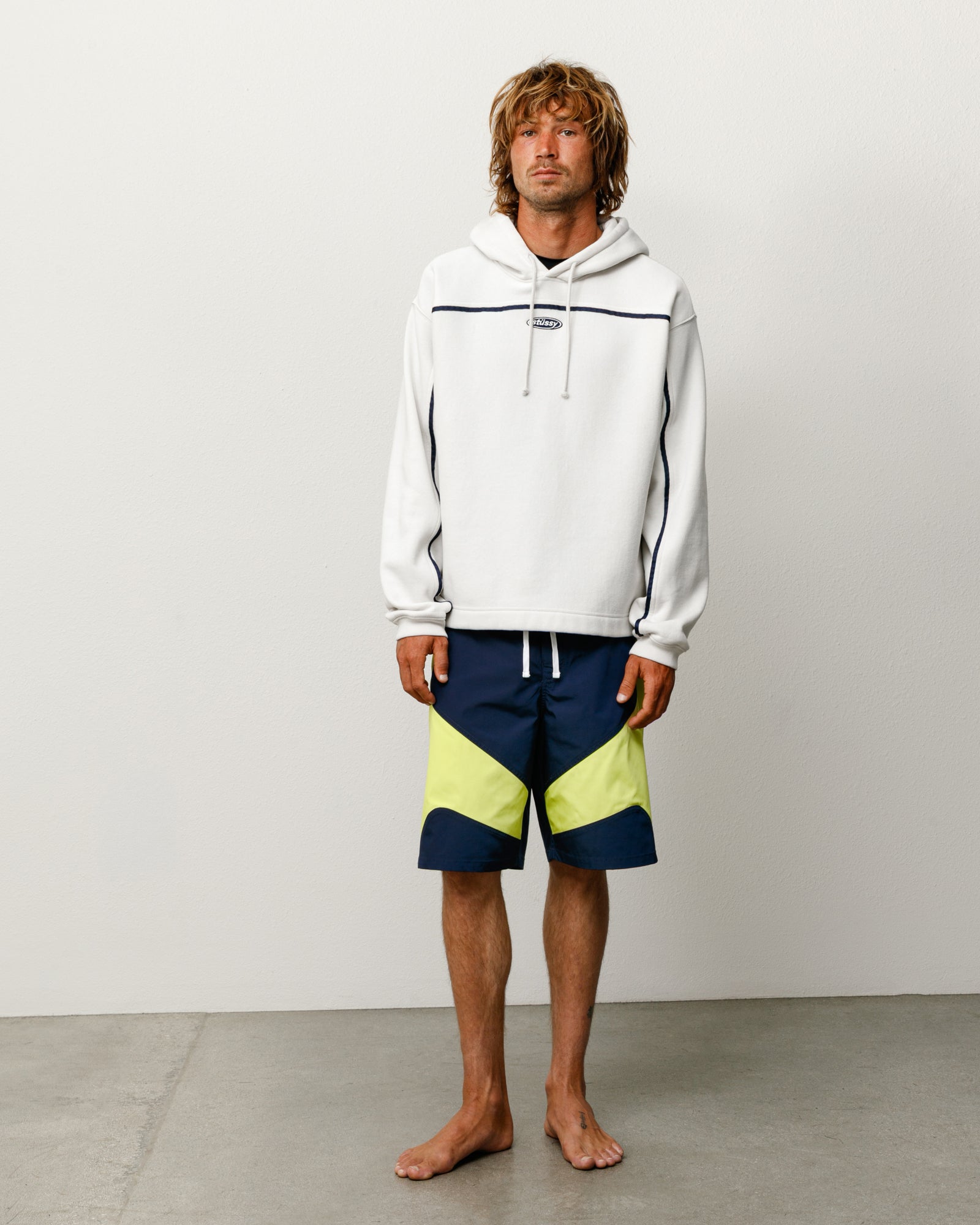 Oval Pullover Hoodie Contrast Piping Unisex Long Sleeve In Stone