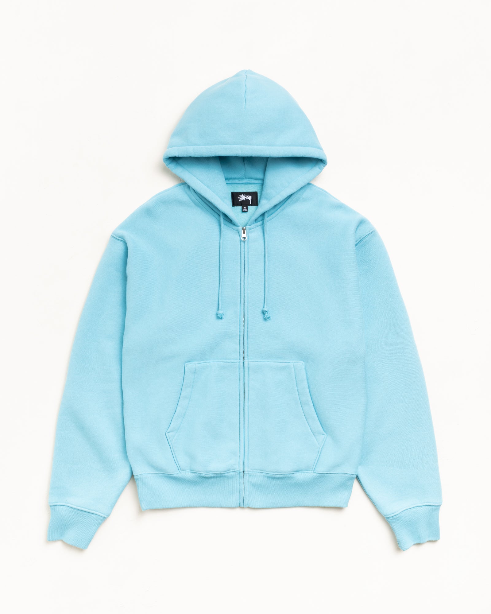 Cursive Applique Zip Hood Unisex Long Sleeve In Aqua