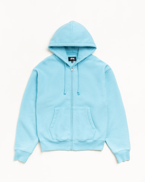 Cursive Applique Zip Hood Unisex Long Sleeve In Aqua