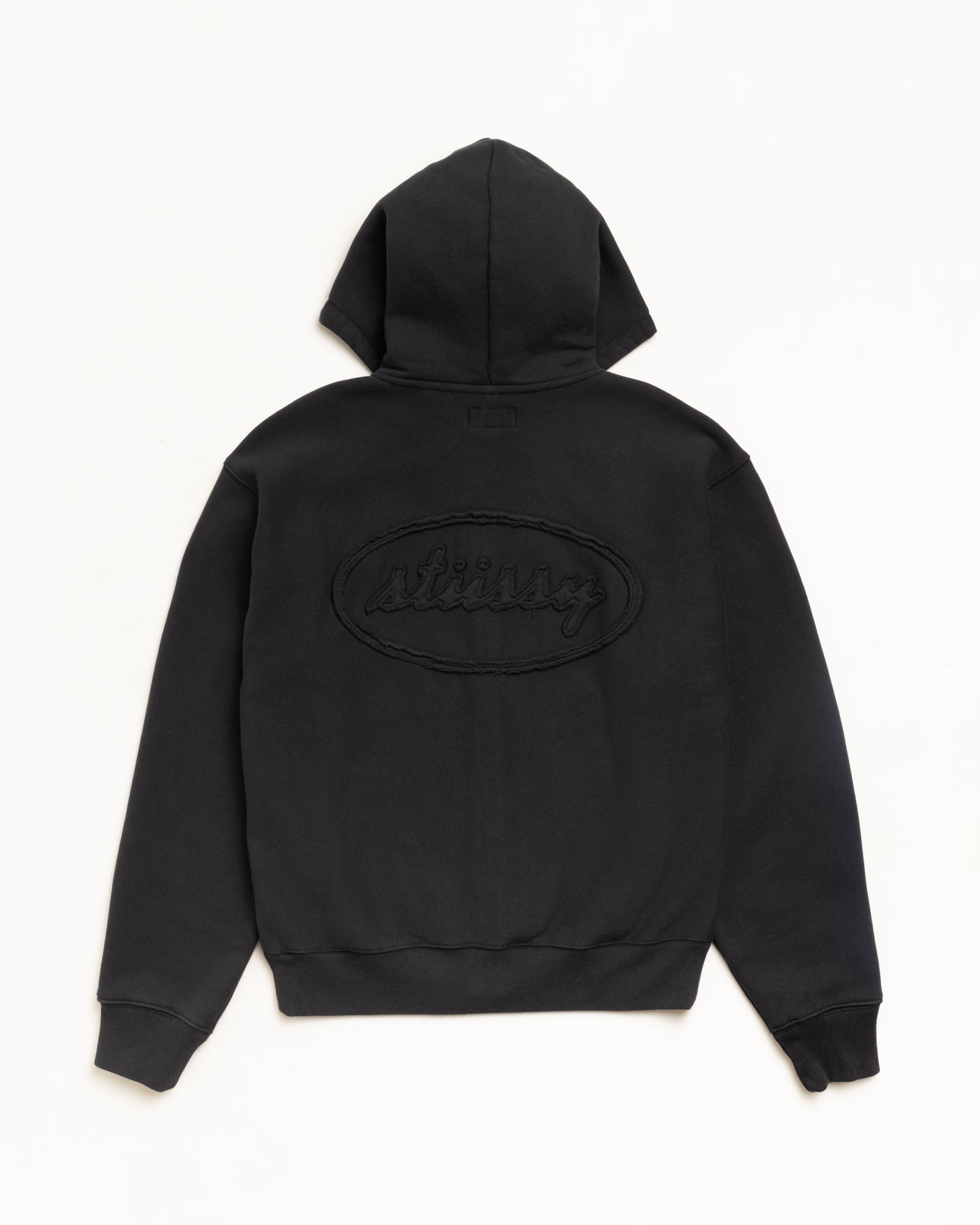 Cursive Applique Zip Hood Unisex Long Sleeve In Black