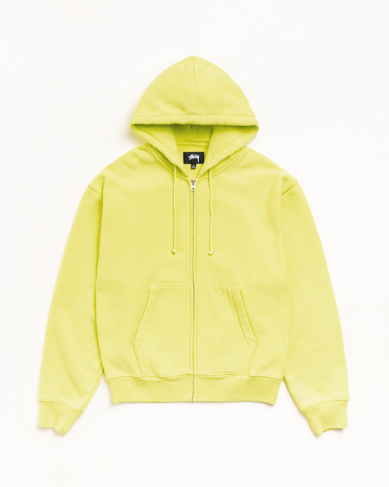 Lime zip-up hoodie with drawstring hood and kangaroo pocket, ribbed cuffs and hem, unisex