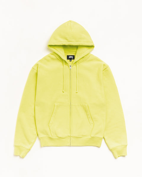 Lime zip-up hoodie with drawstring hood and kangaroo pocket, ribbed cuffs and hem, unisex