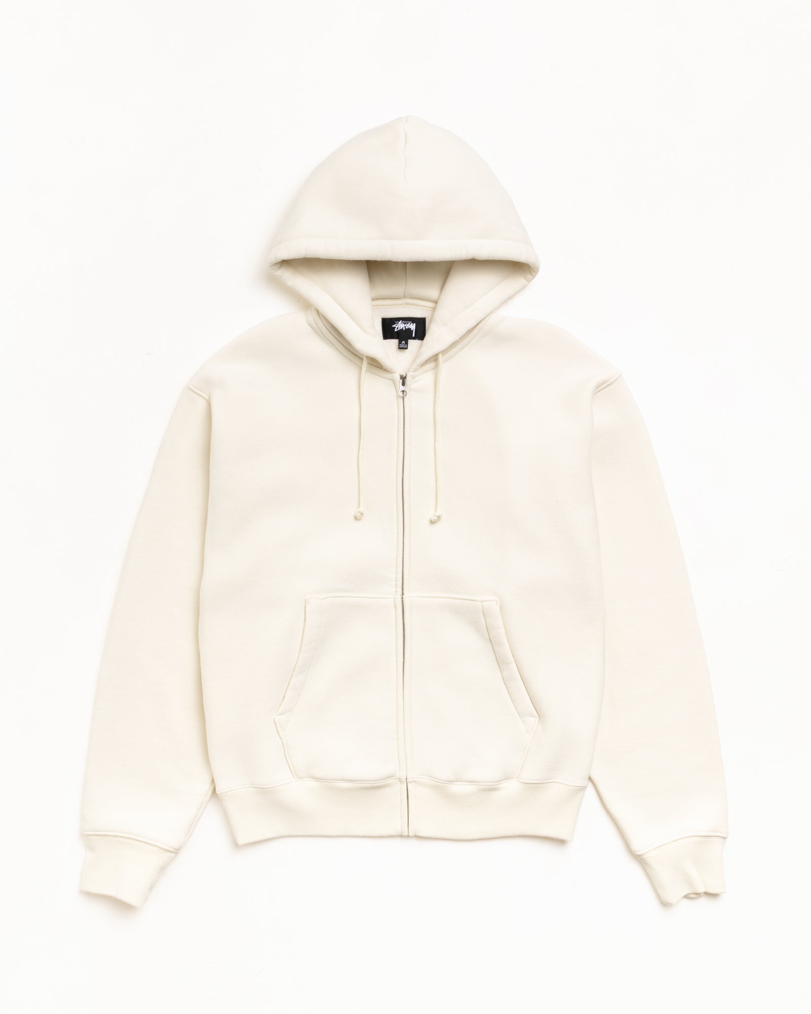 Cursive Appliqué Zip Hoodie Unisex Long Sleeve in Natural