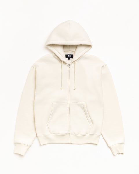 Cursive Appliqué Zip Hoodie Unisex Long Sleeve in Natural