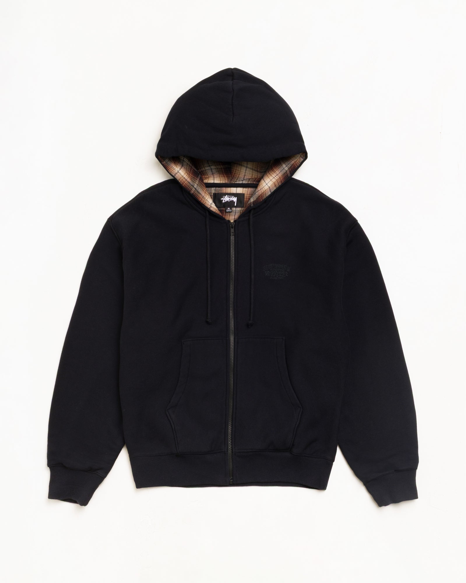 Plaid Lined Zip Hood Unisex Long Sleeve In Black