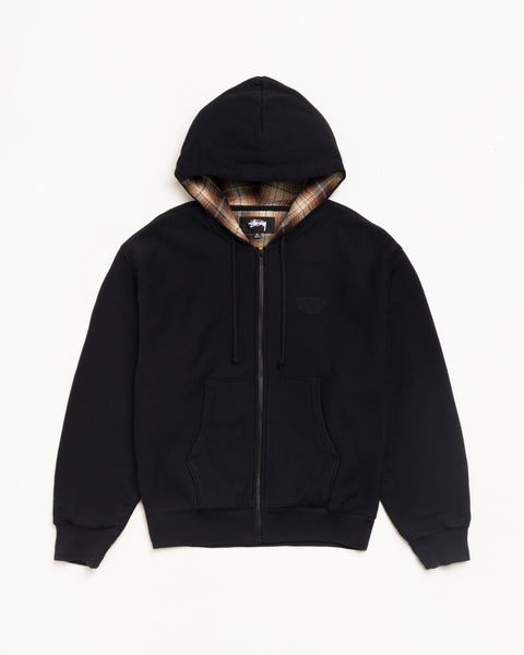 Plaid Lined Zip Hood Unisex Long Sleeve In Black