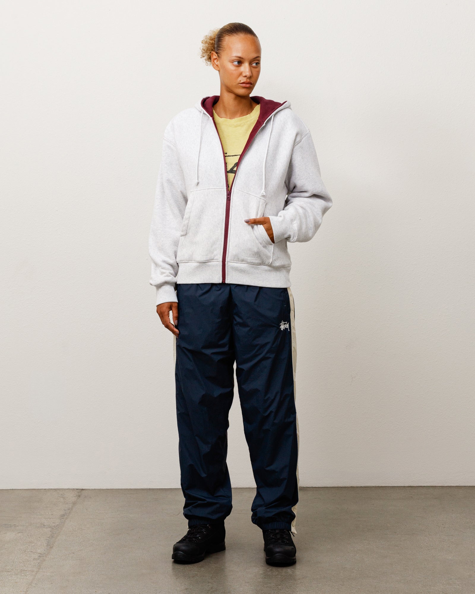 Double Faced Zip Hood Unisex Long Sleeve In Ash Heather
