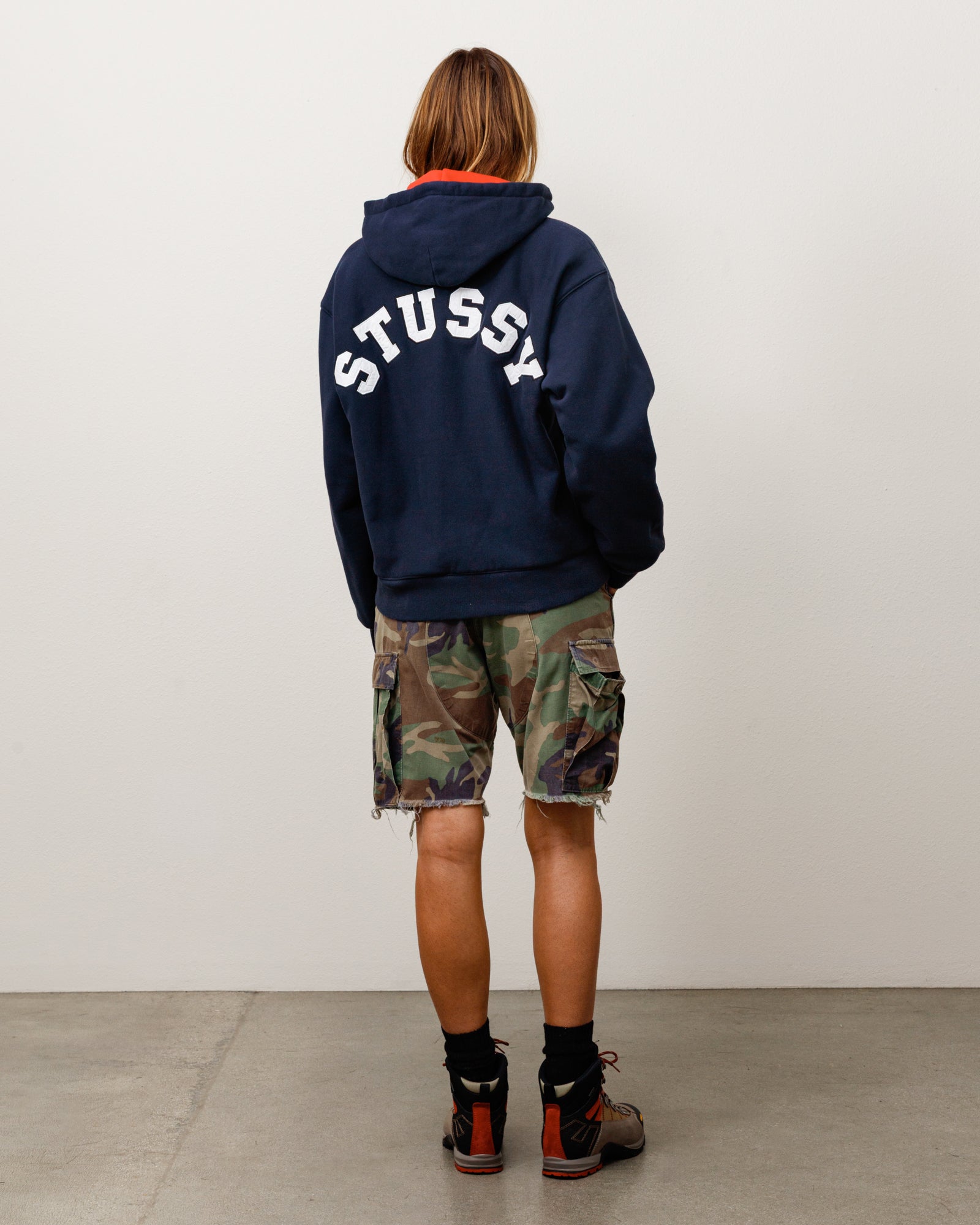Double Faced Zip Hood Unisex Long Sleeve In Navy