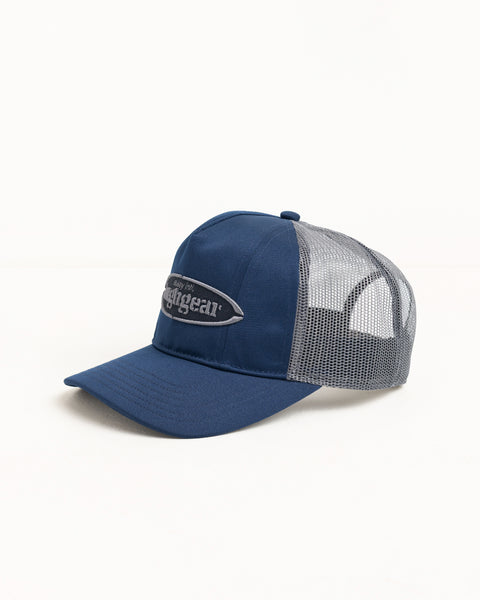 Navy Trucker Cap With Grey Mesh Back, Raised Logo Patch And Pre-Curved Brim