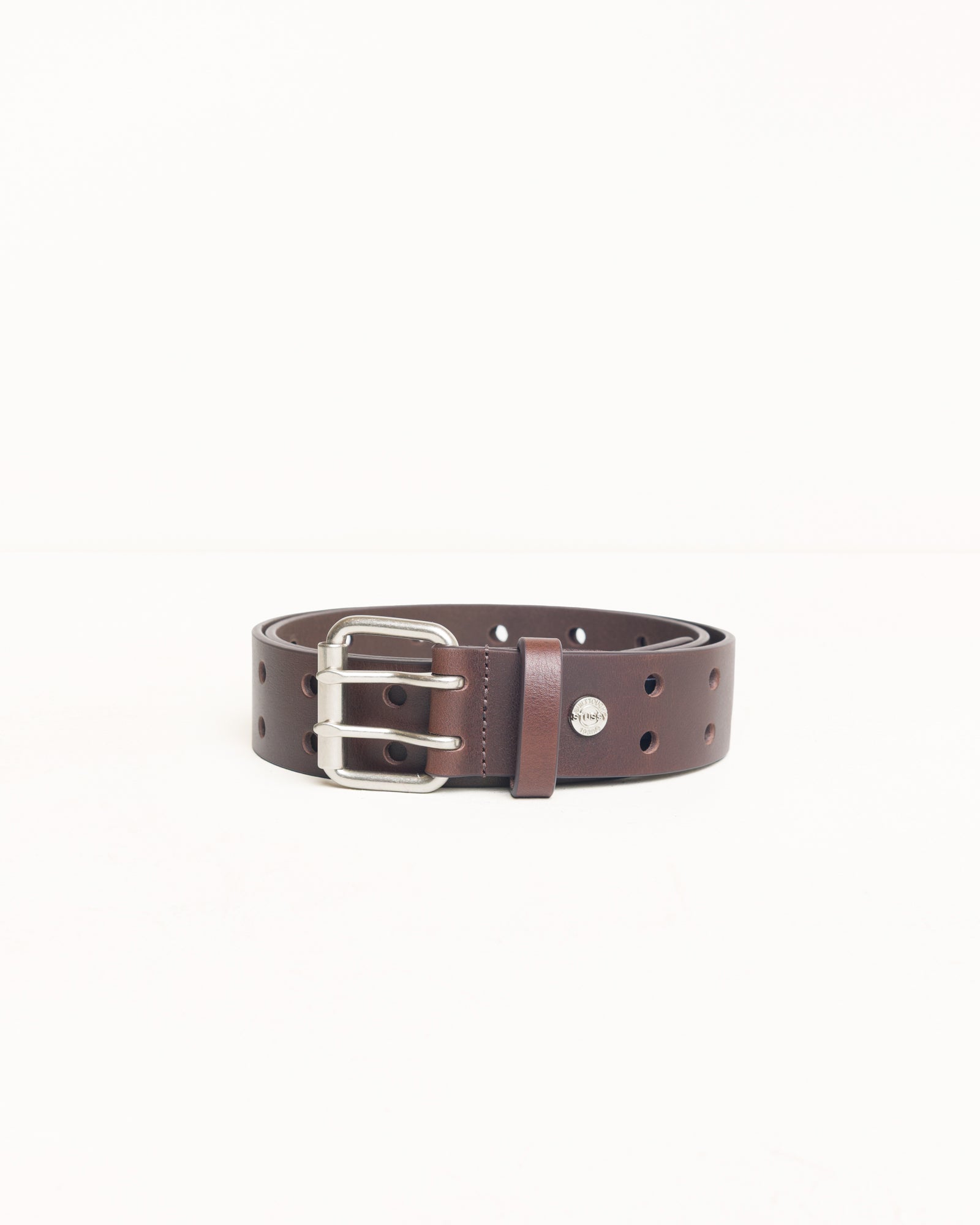 Leather Punch Out Belt Unisex In Brown