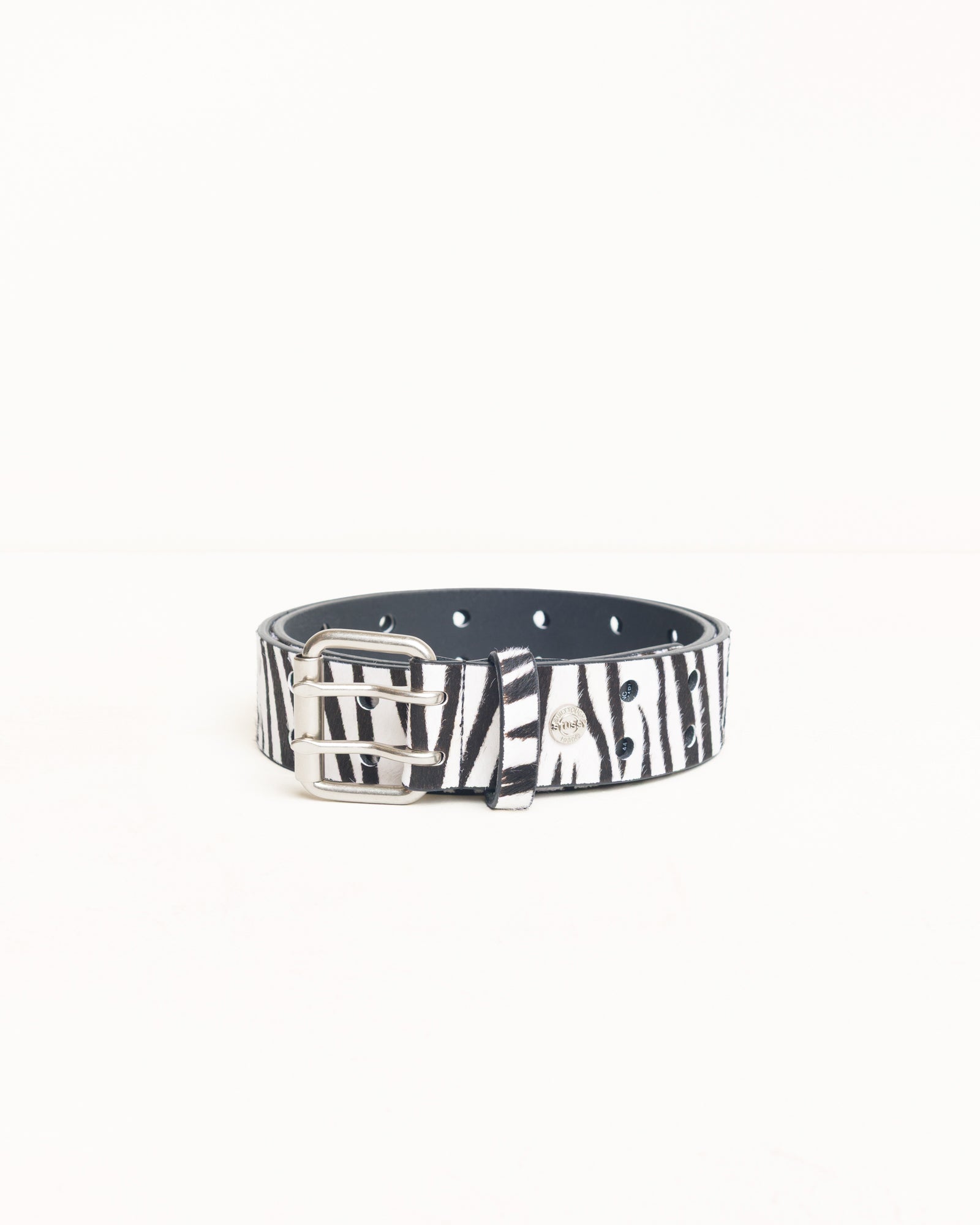 Leather Punch Out Belt Unisex In Hairy Zebra Pattern