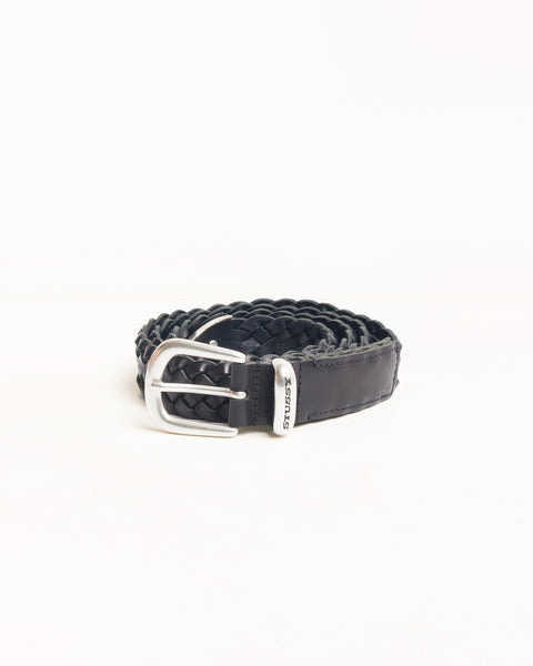 Leather Braided Belt Unisex In Black