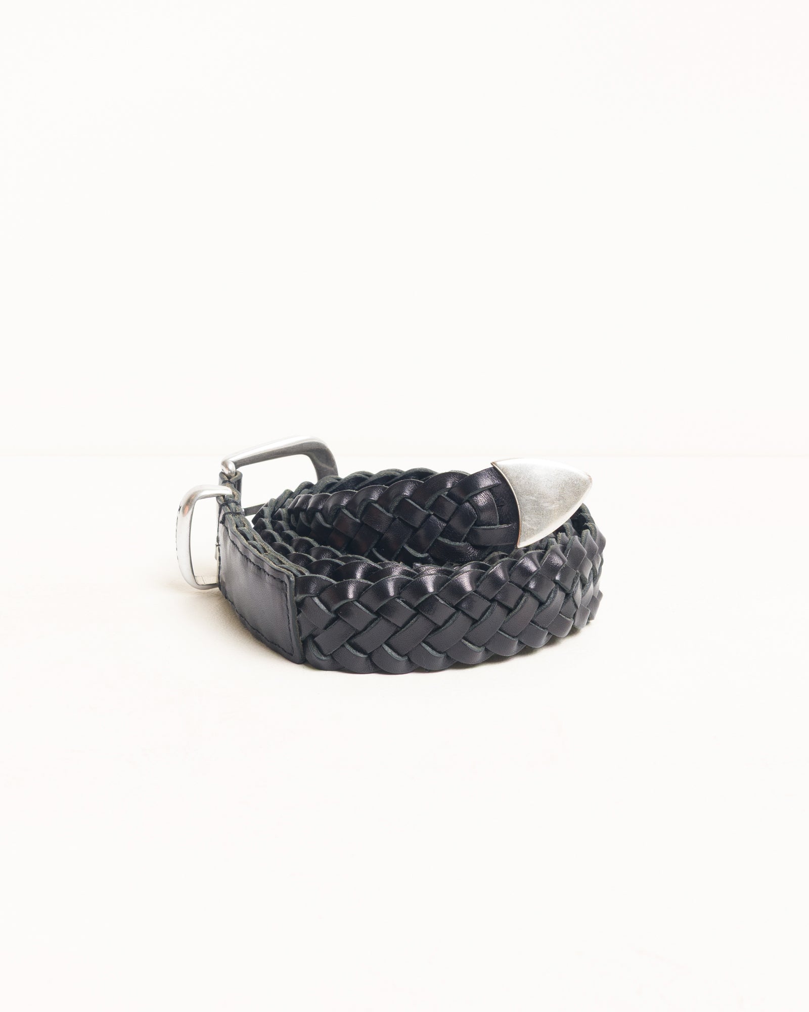 Leather Braided Belt Unisex In Black