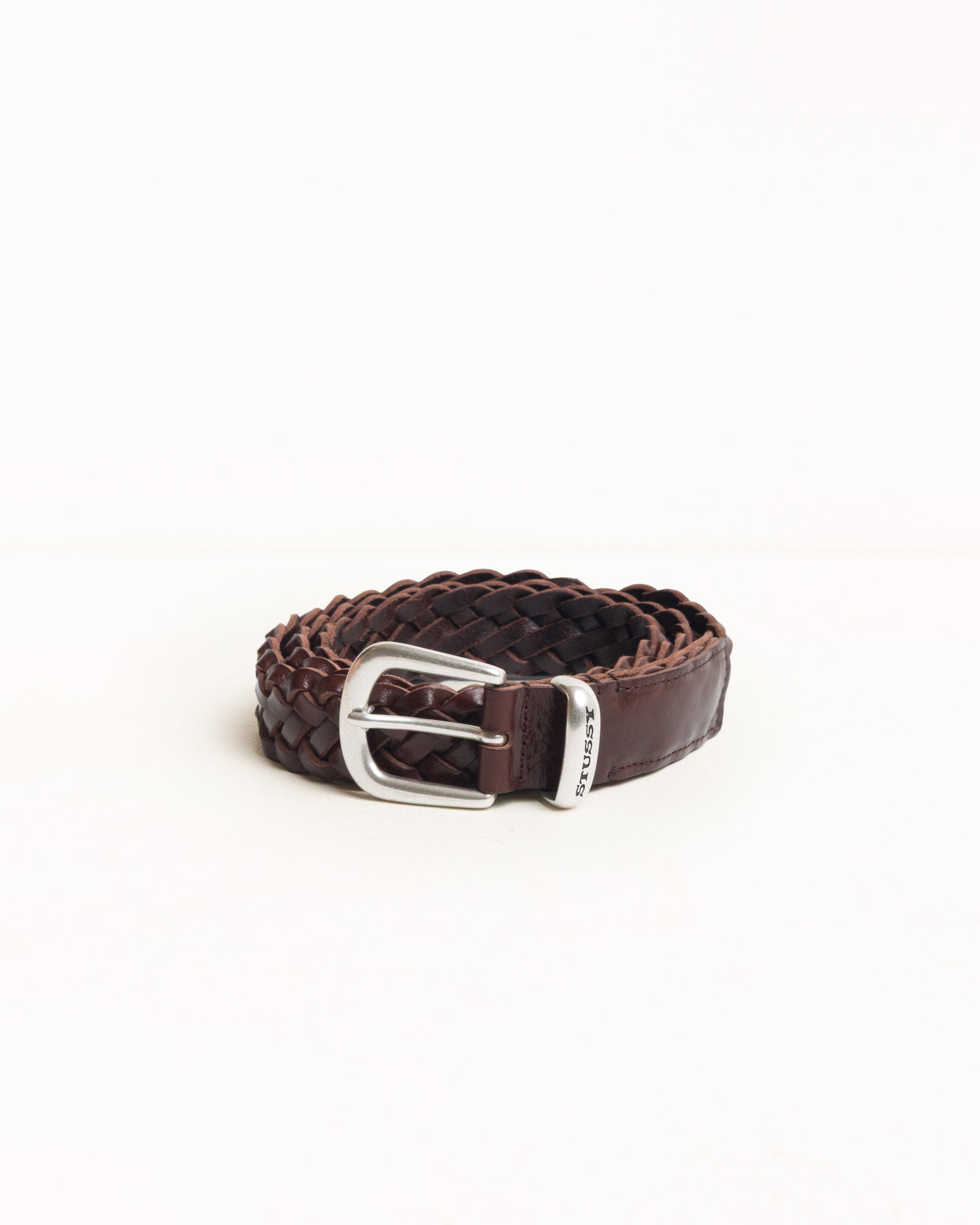 Leather Braided Belt Unisex In Brown