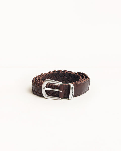 Leather Braided Belt Unisex In Brown
