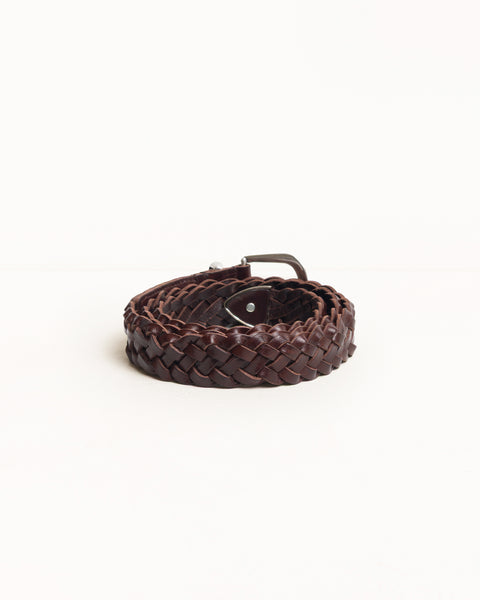Leather Braided Belt Unisex In Brown