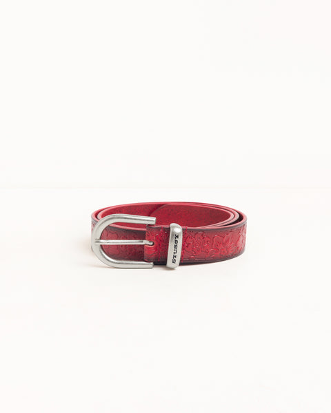 Leather Hawaiian Belt Unisex In Red