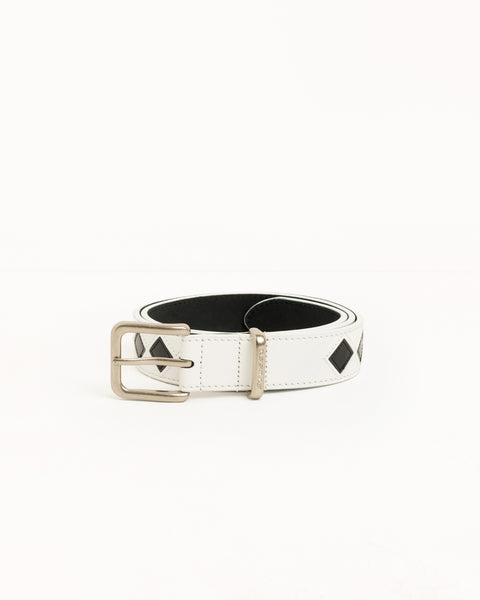 Leather Argyle Belt Unisex In Bone