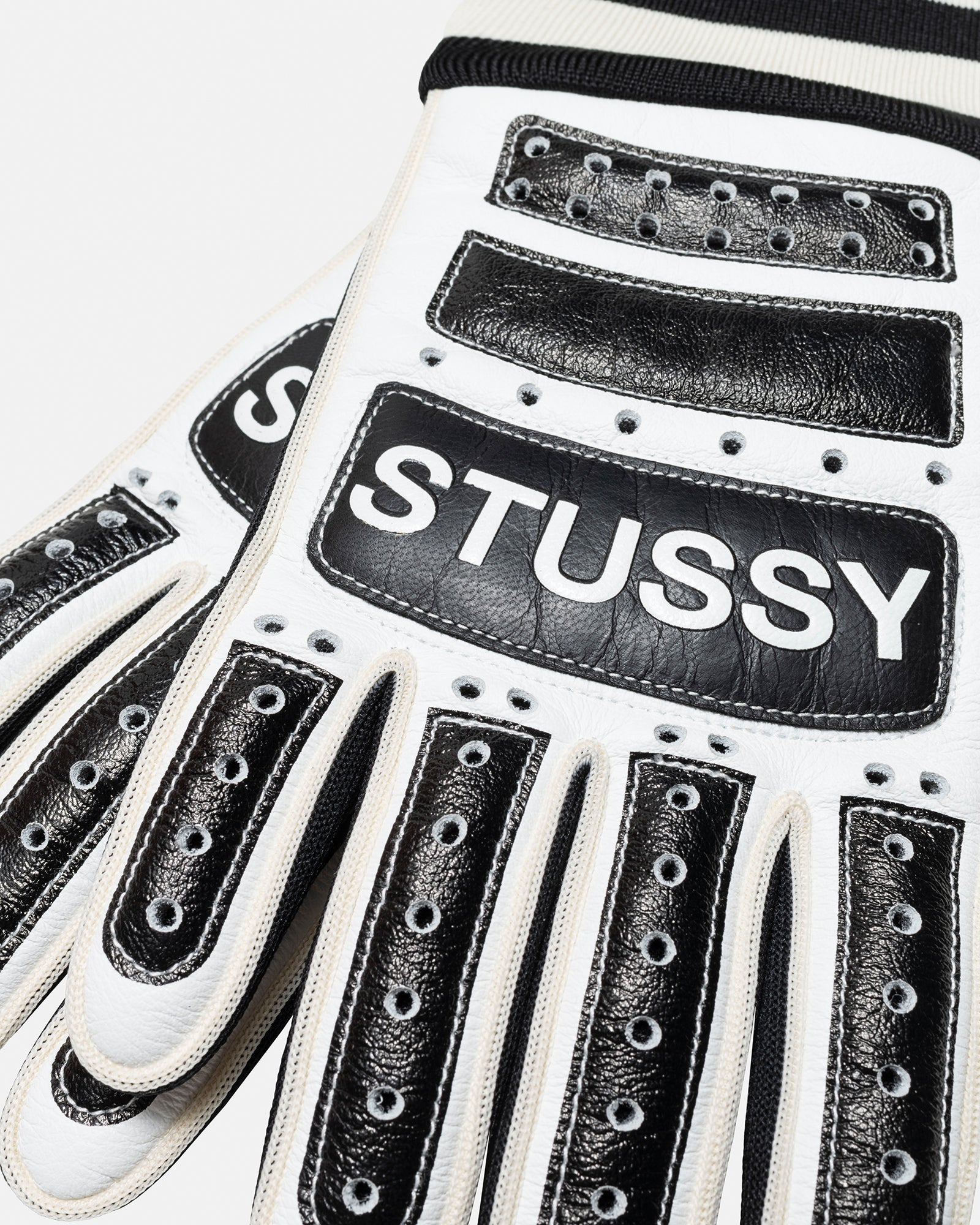 Stussy Leather Bike Gloves Black White