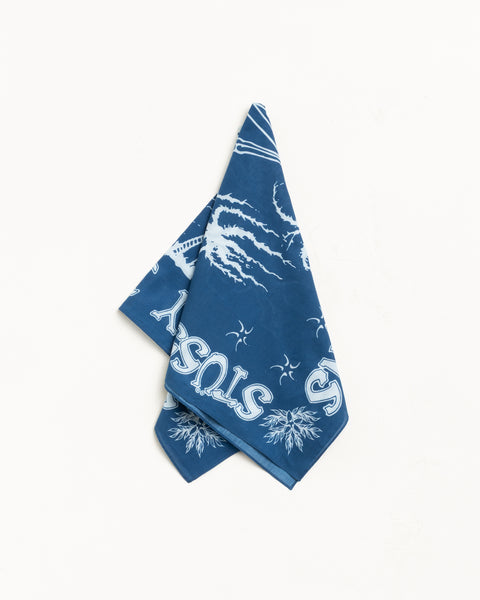 Surf Joker Bandana In Blue With White Graphic Print And Logo Detailing, Folded Unisex Accessory