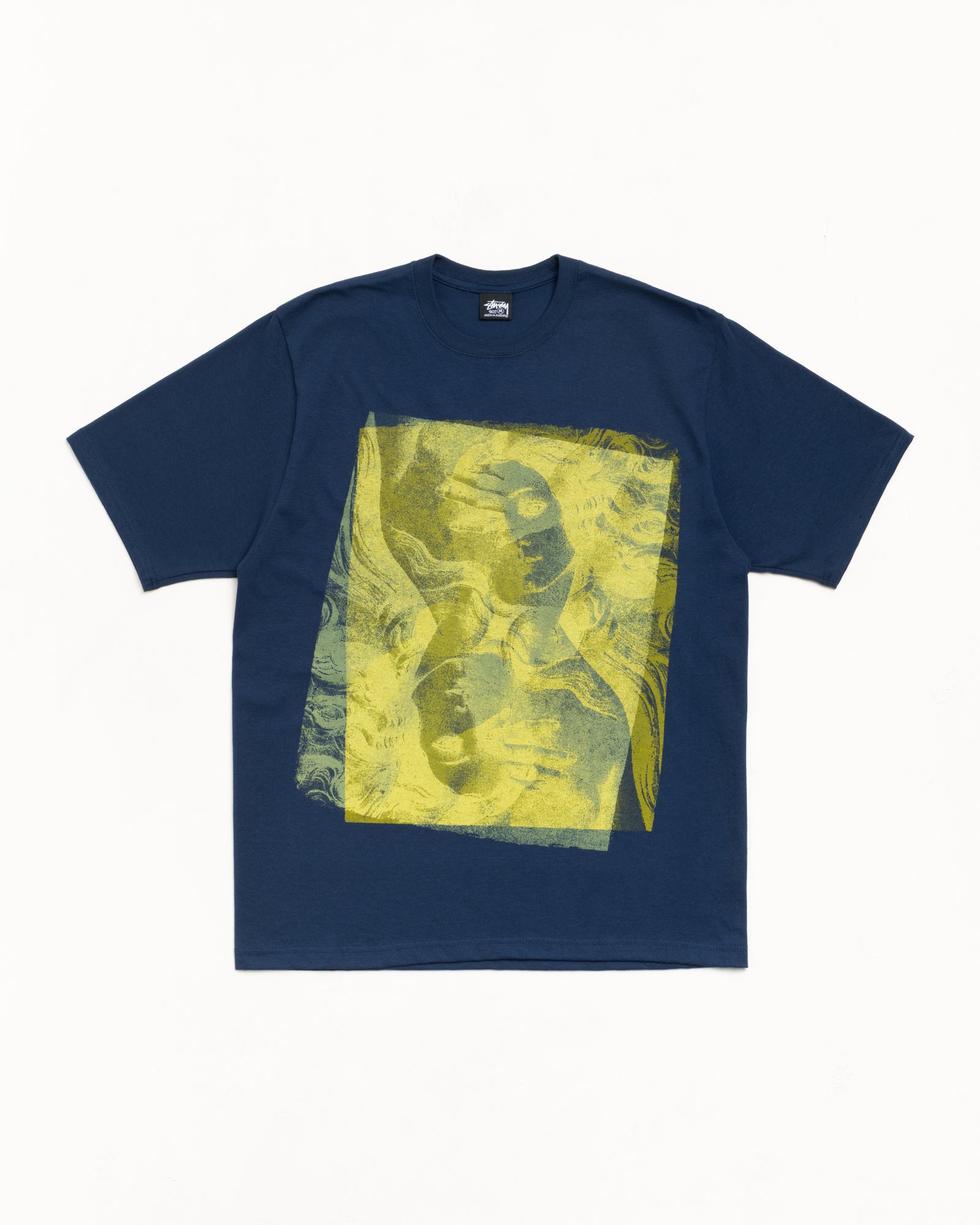 Double Venus Tee Unisex Short Sleeve In Navy with large yellow graphic print