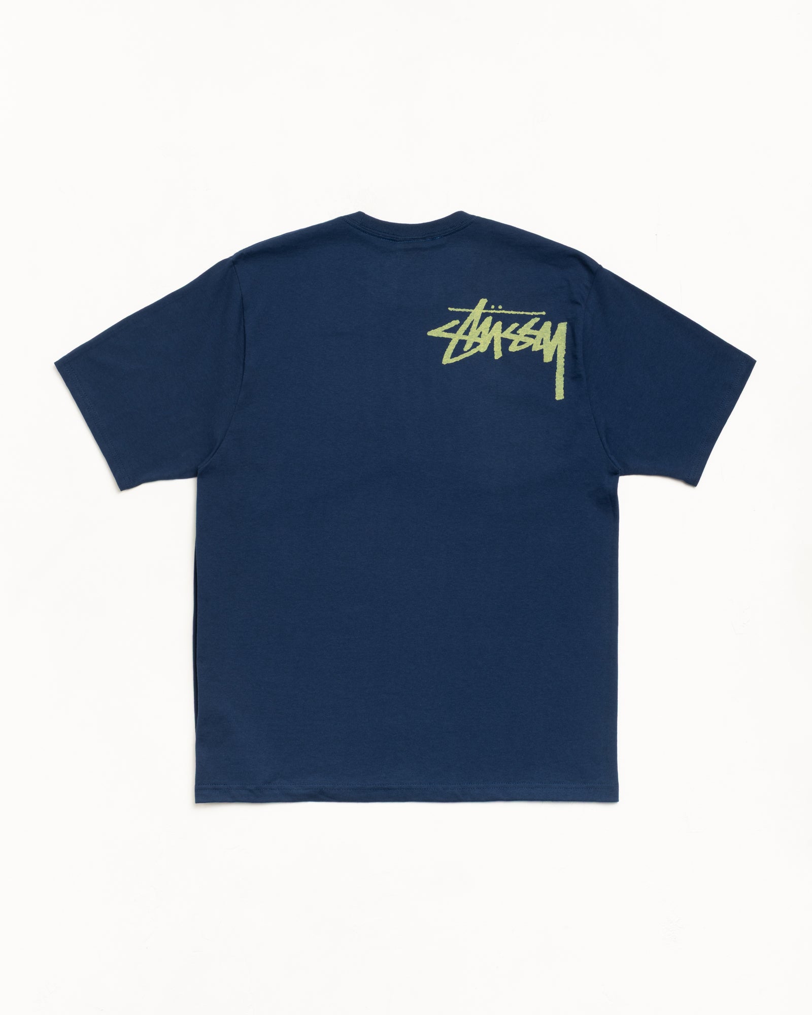Navy cotton short sleeve tee with lime back logo print