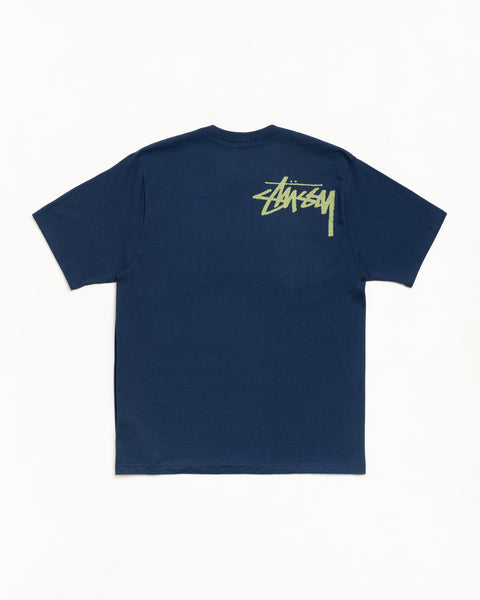 Navy cotton short sleeve tee with lime back logo print