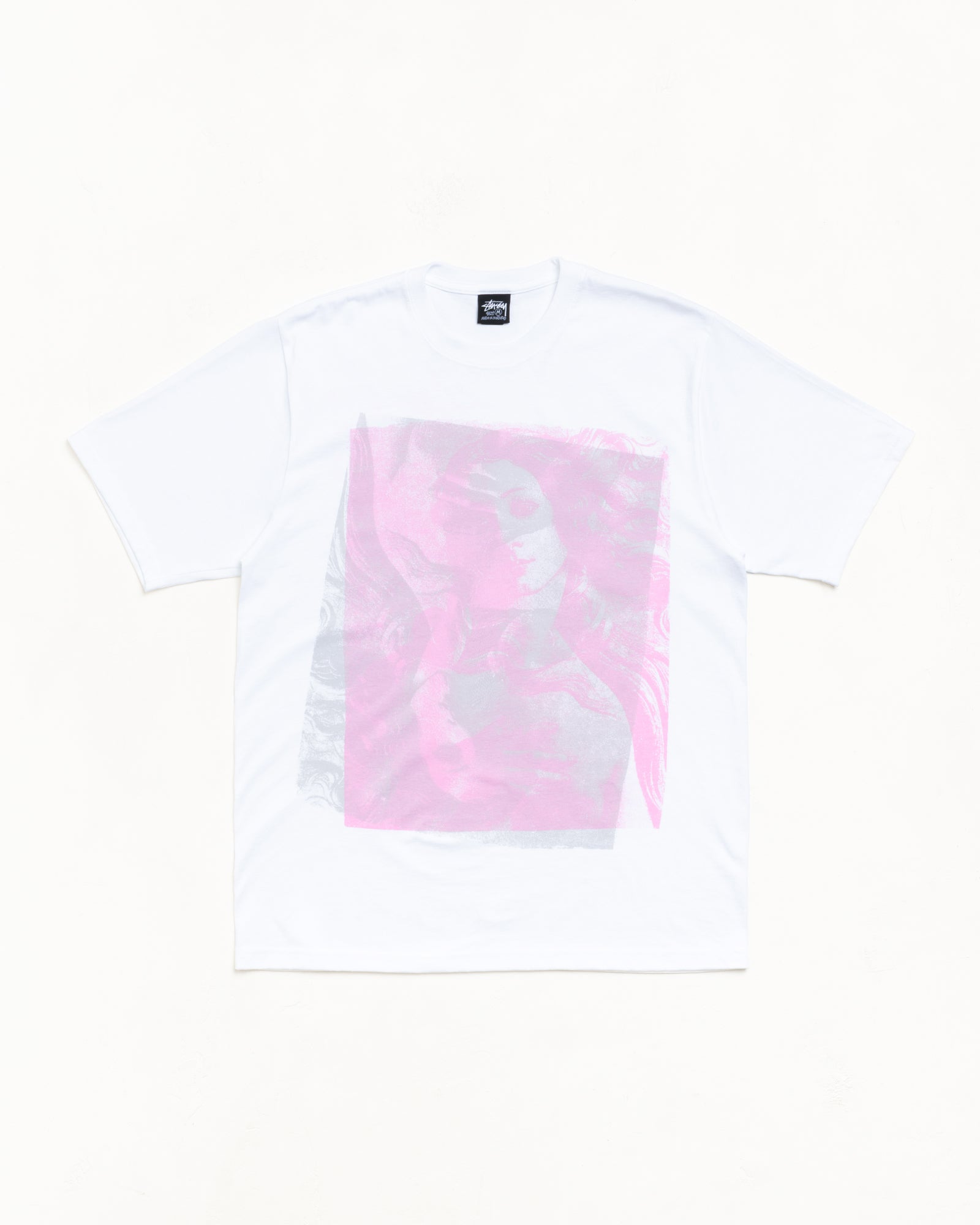 Double Venus Tee Unisex Short Sleeve In White With Pink Graphic Print