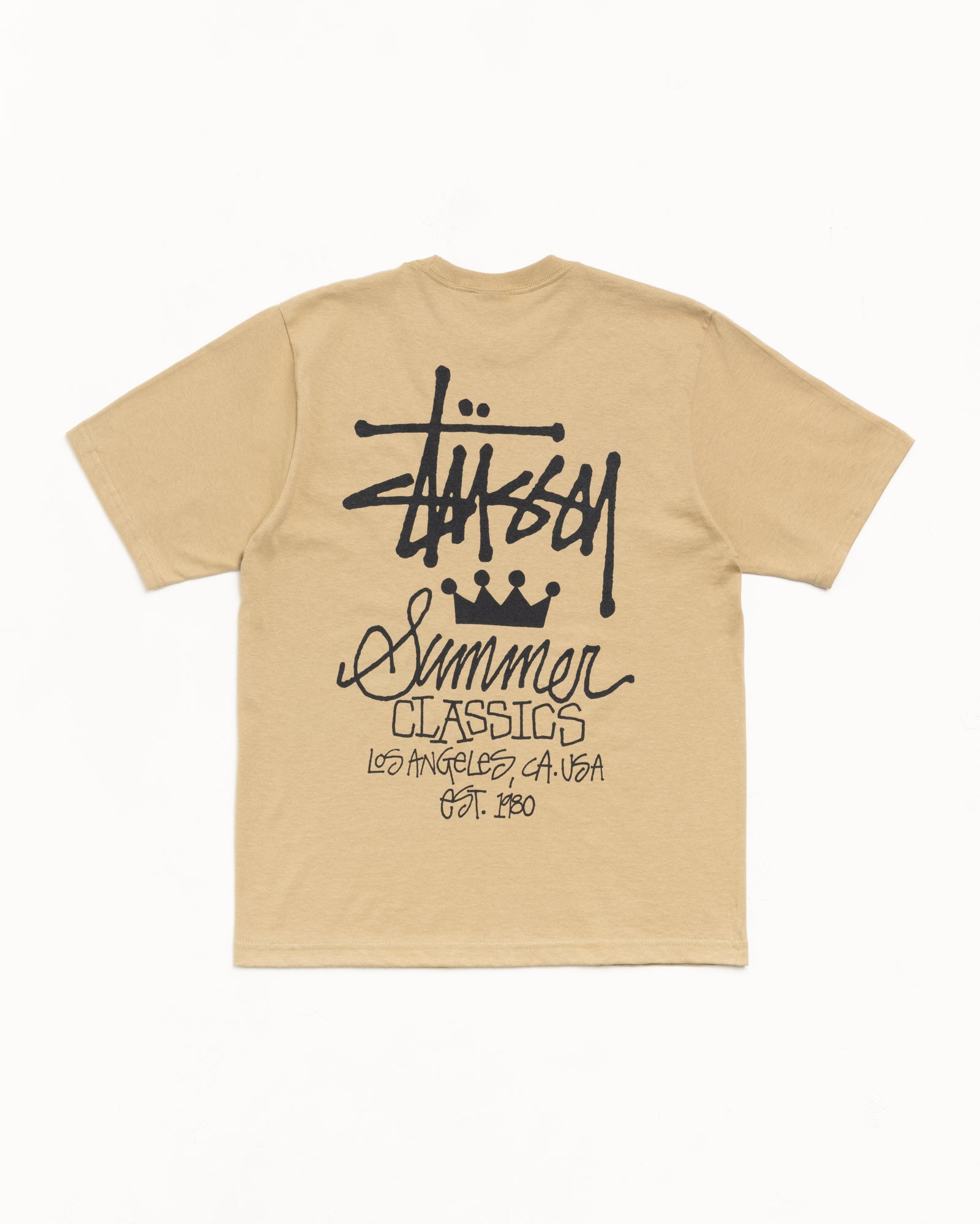 Khaki Cotton Unisex Short Sleeve Tee With Large Black Back Graphic Print